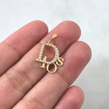 Pendant God Italic 1.4gr / 2.3cm / White Zircons 18K Yellow Gold ©