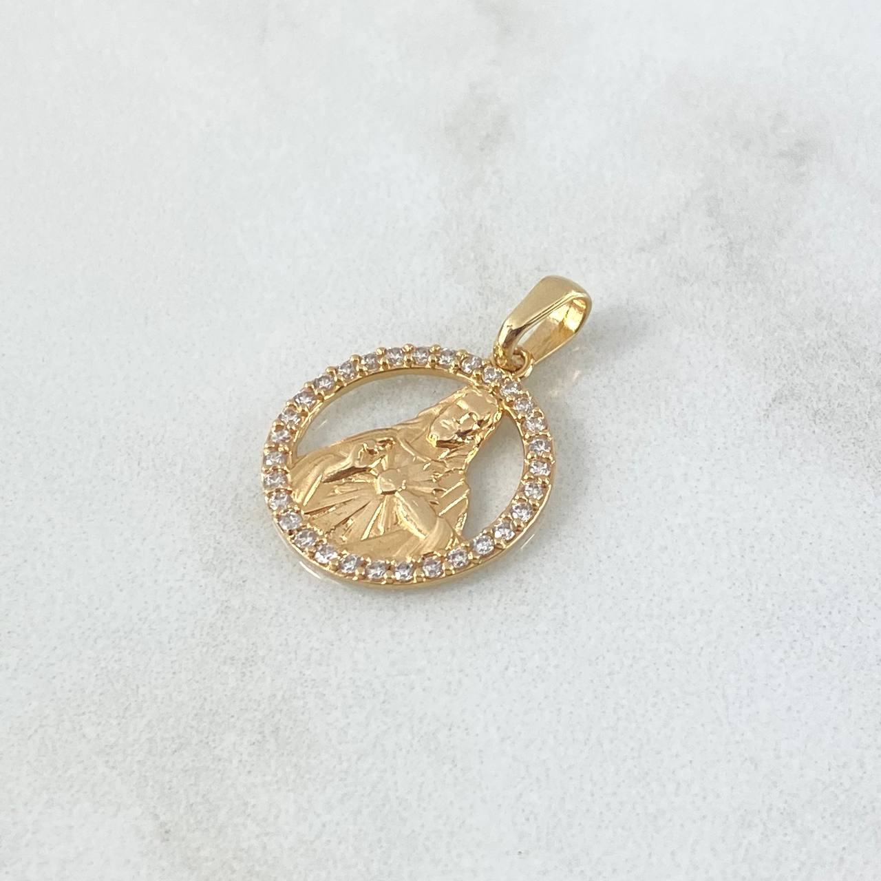 Pendant Sacred Heart of Jesus 1.95gr / 2.3cm / White Zircons 18K Yellow Gold
