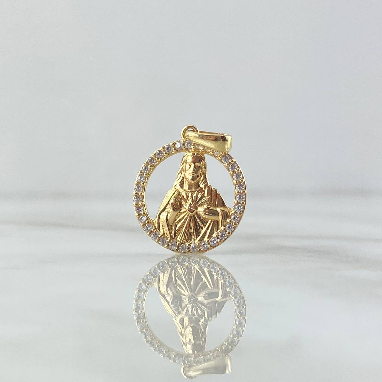 Pendant Sacred Heart of Jesus 1.95gr / 2.3cm / White Zircons 18K Yellow Gold