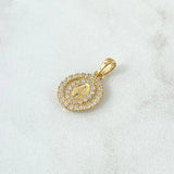 Dije Virgen Milagrosa Doble Aro 1.45gr / 1.9cm / Circones Blancos Oro Amarillo 18K