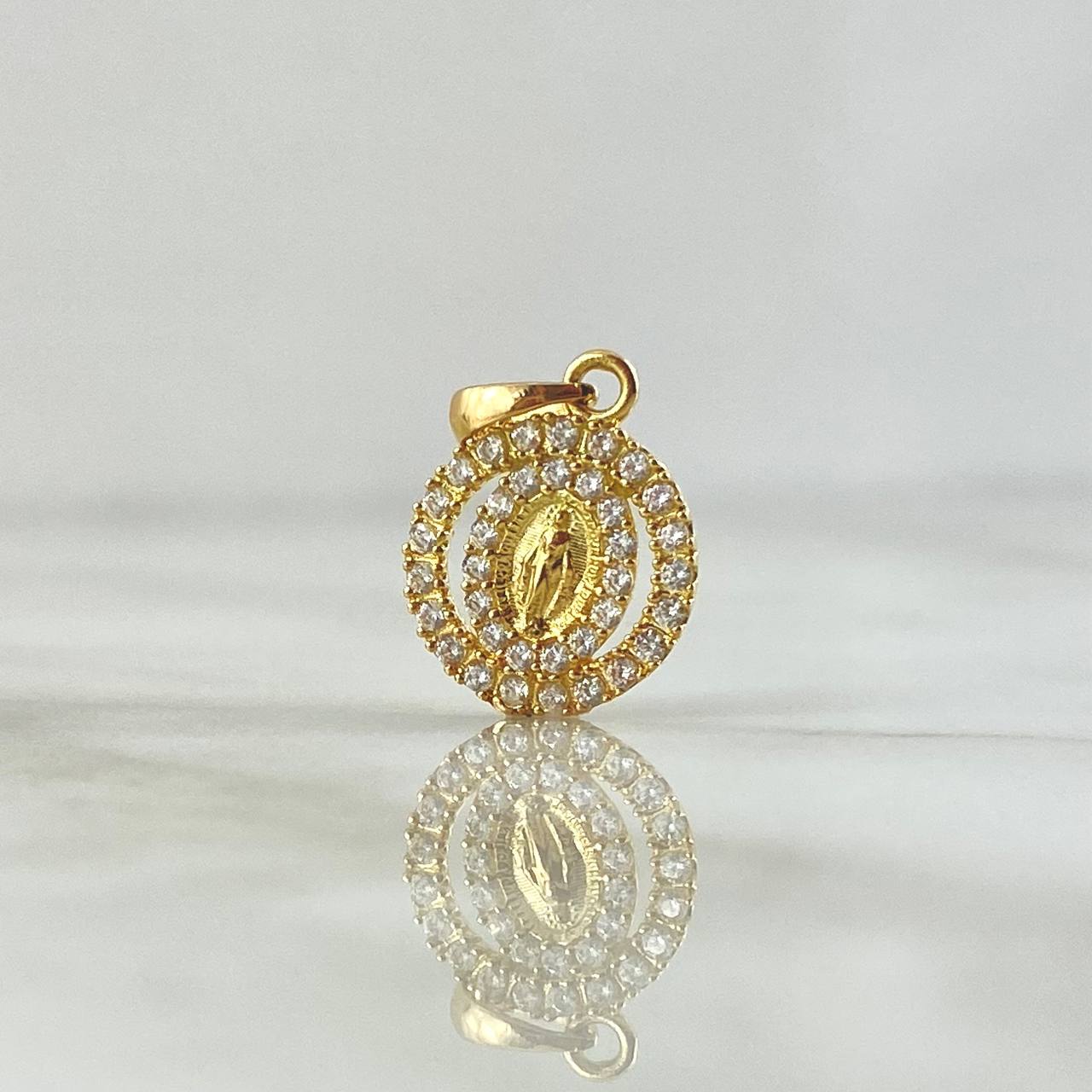 Dije Virgen Milagrosa Doble Aro 1.45gr / 1.9cm / Circones Blancos Oro Amarillo 18K