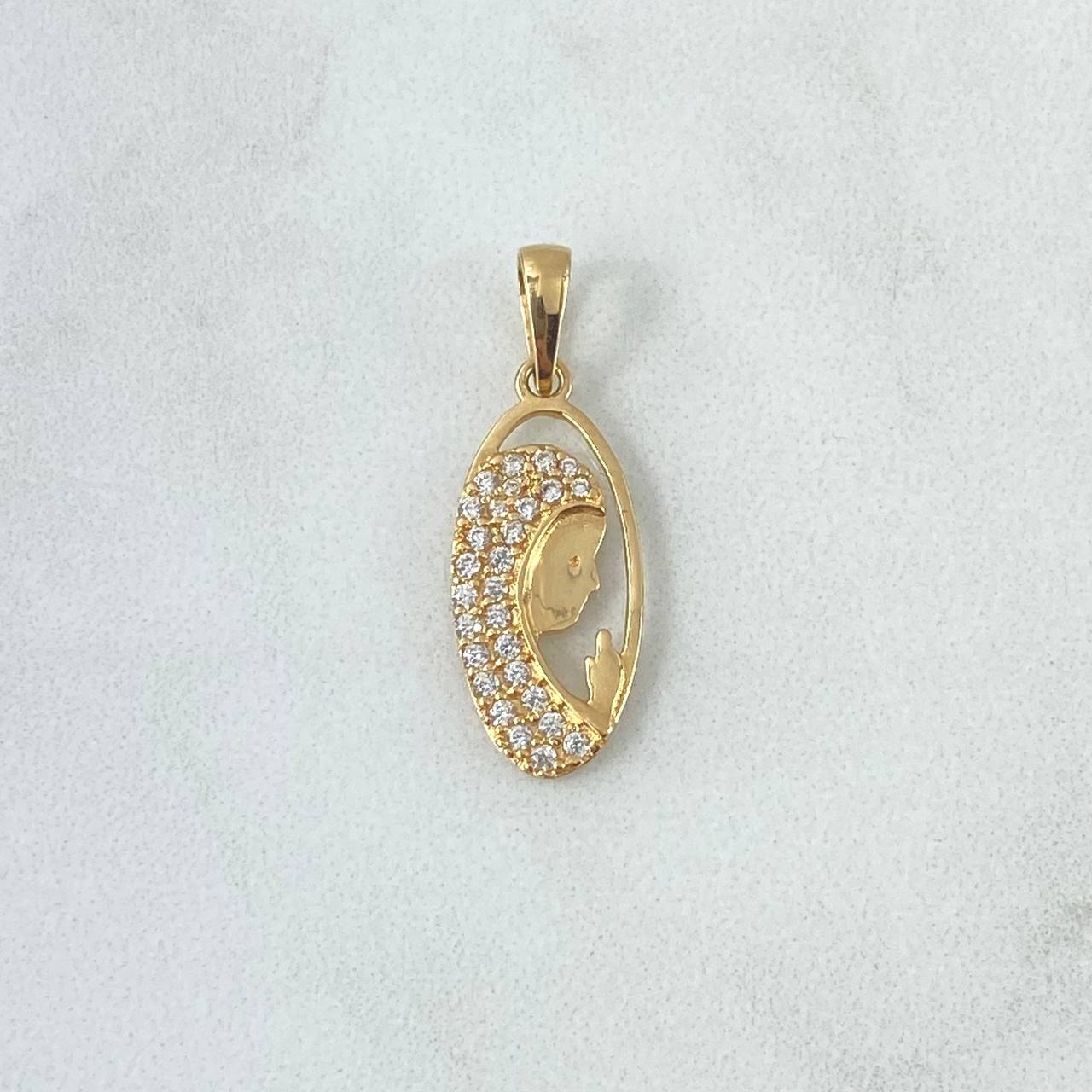 Dije Viregen Maria 1.4gr / 2.7cm / Circones Blancos Oro Amarillo 18K ©