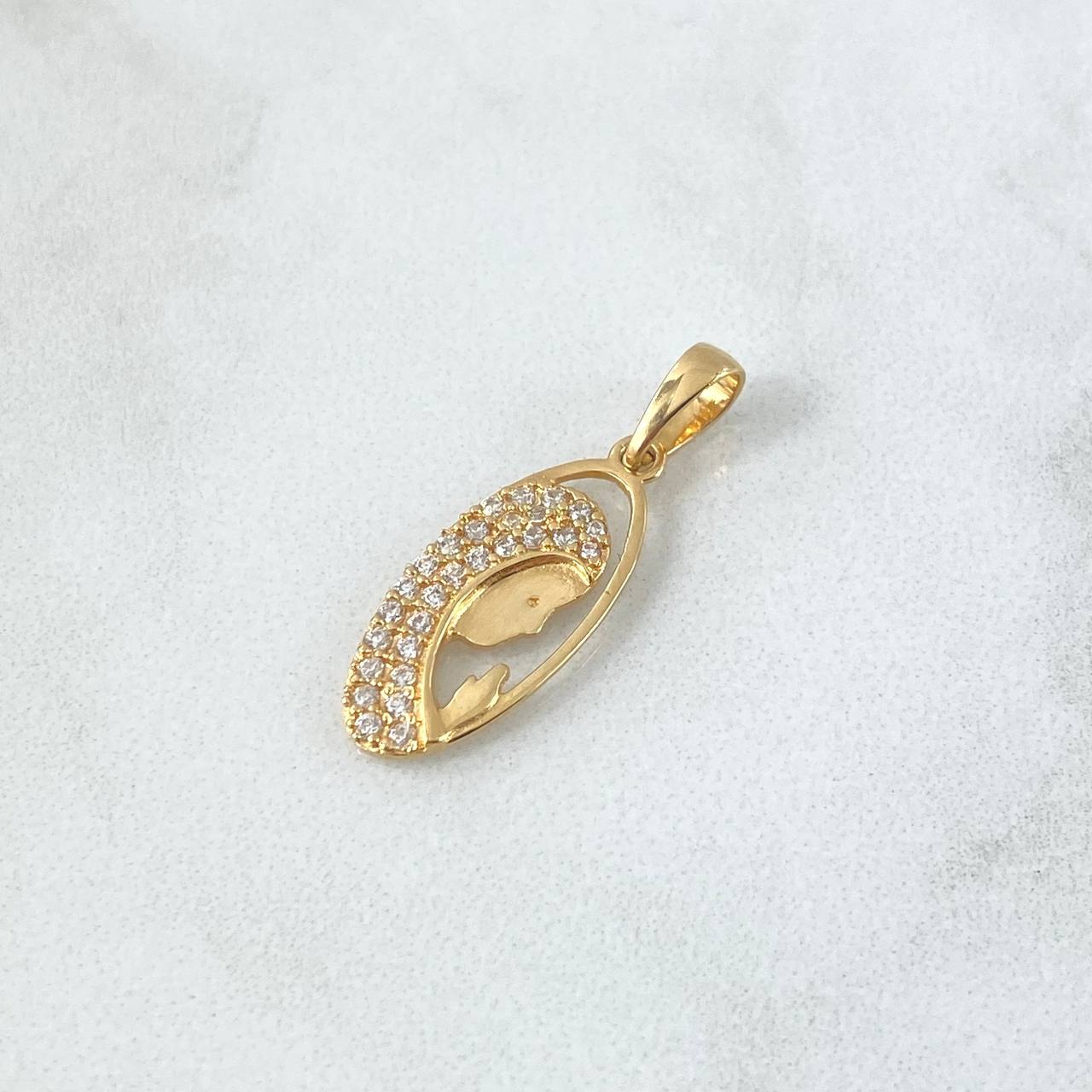 Dije Viregen Maria 1.4gr / 2.7cm / Circones Blancos Oro Amarillo 18K ©
