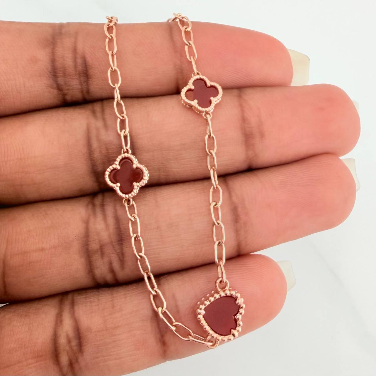 Clover Bracelet Box 3.35gr / 7 in / 2mm Rose Gold Nac.Esp. 18K $