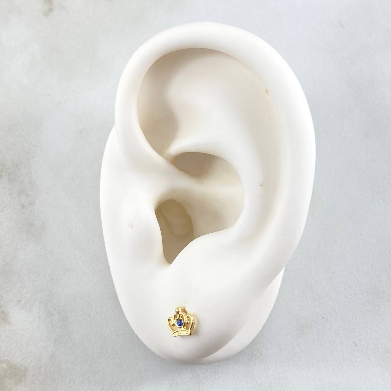 Stud Earrings Corona Real 0.7gr / 4.8mm Blue Zircon Yellow Gold 18K