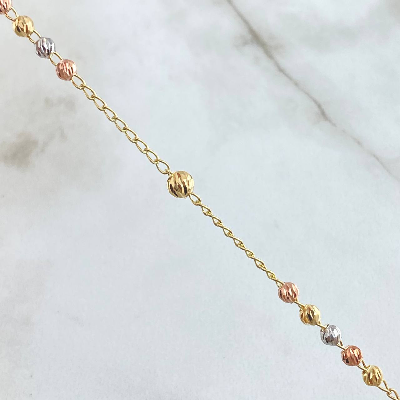 Rosario Virgen Milagrosa 8.35gr / 50cm / 3mm-4mm Bola Diamantada Tres Oros 18K