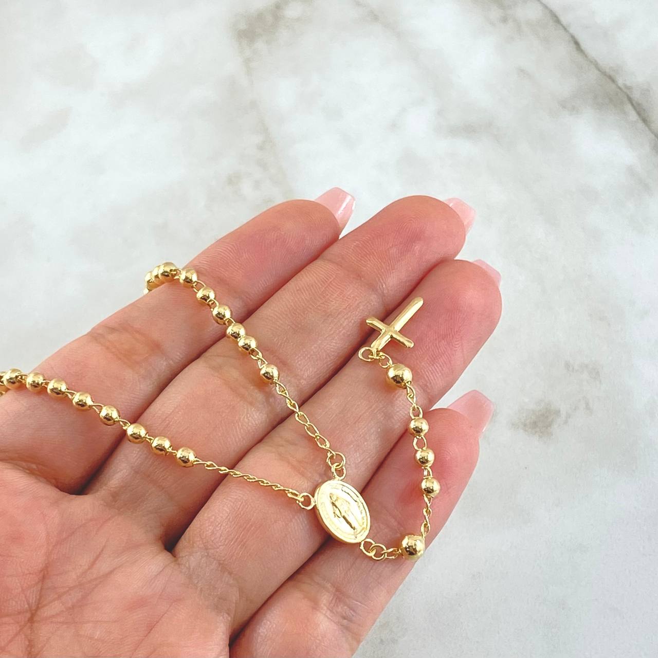 Miraculous Virgin Rosario 9gr / 50cm / 3mm-4mm Bead Polished 18K Yellow Gold