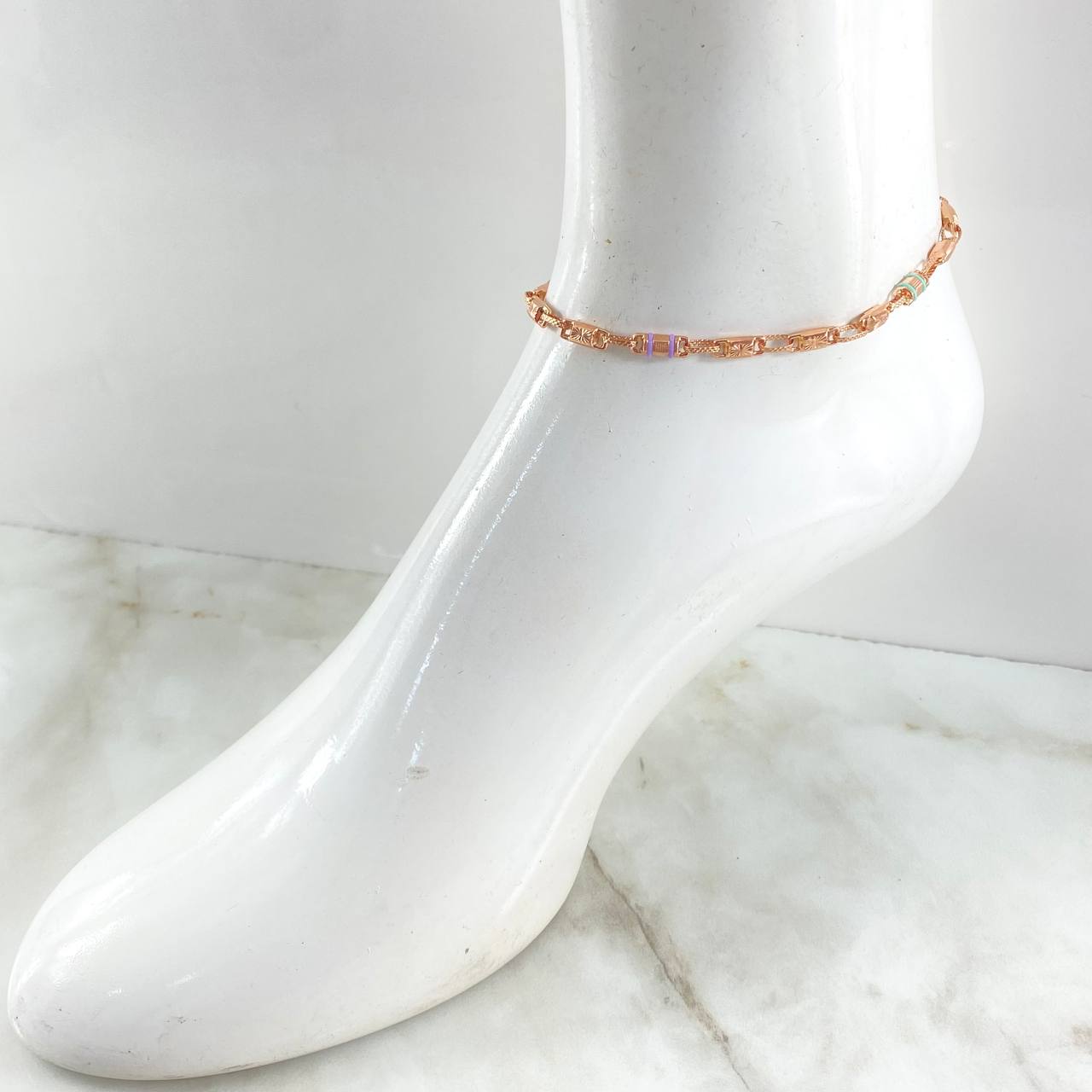 Rustic Anklet 2x1 Oval Diamond Cut 6.3gr / 24cm / Multiple Cuffs Two Yellow Rose Gold 18K