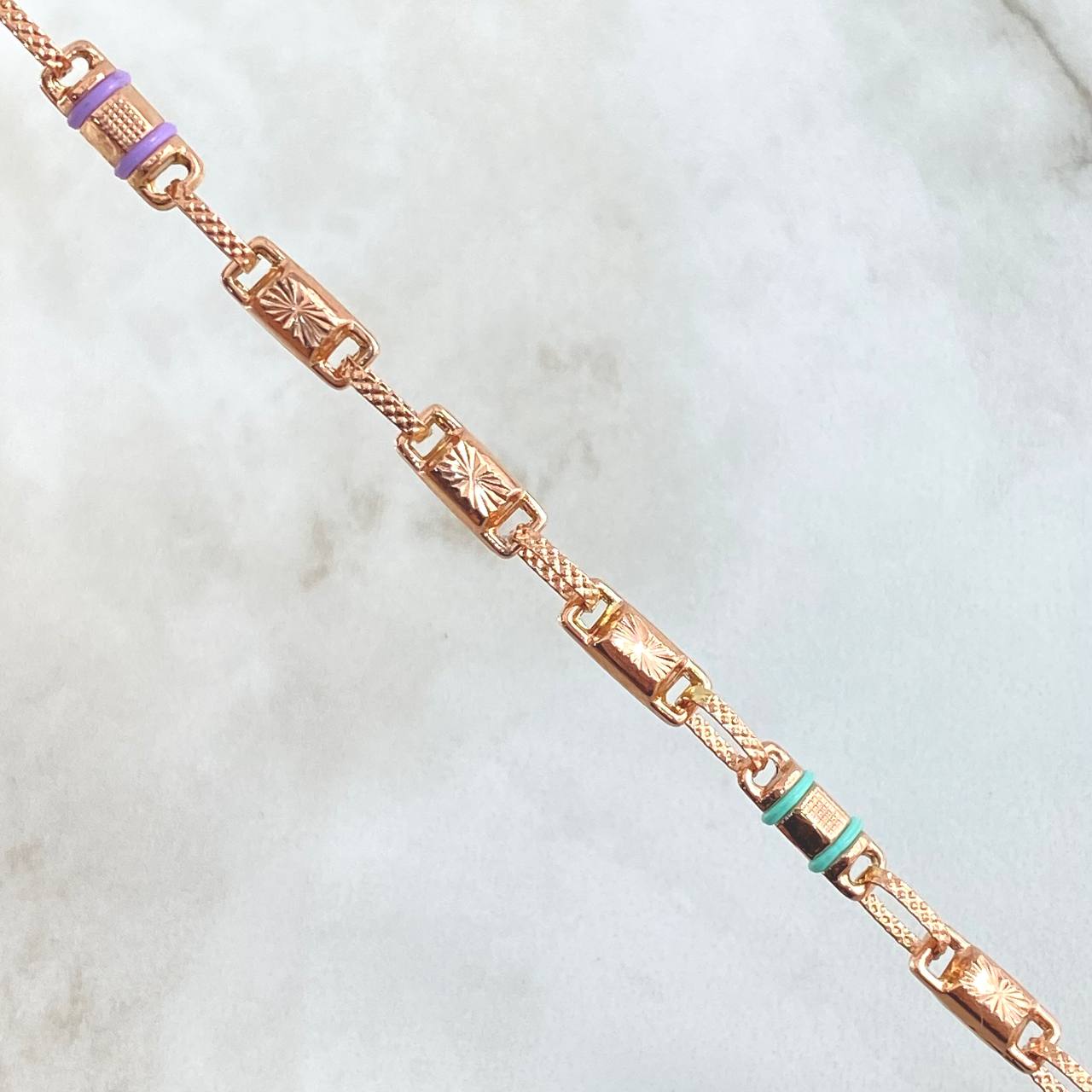 Rustic Anklet 2x1 Oval Diamond Cut 6.3gr / 24cm / Multiple Cuffs Two Yellow Rose Gold 18K