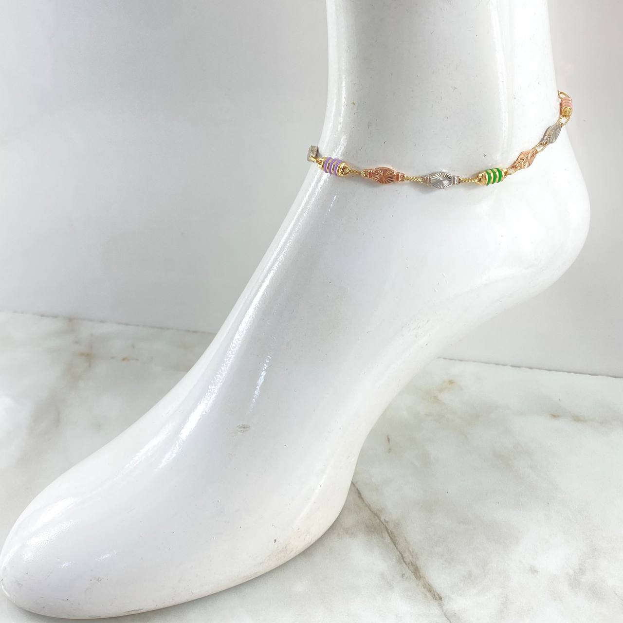 Rustic Anklet 2x1 Diamond Diamond Cut 6.25gr / 25cm / Multiple Causals Three Golds 18K