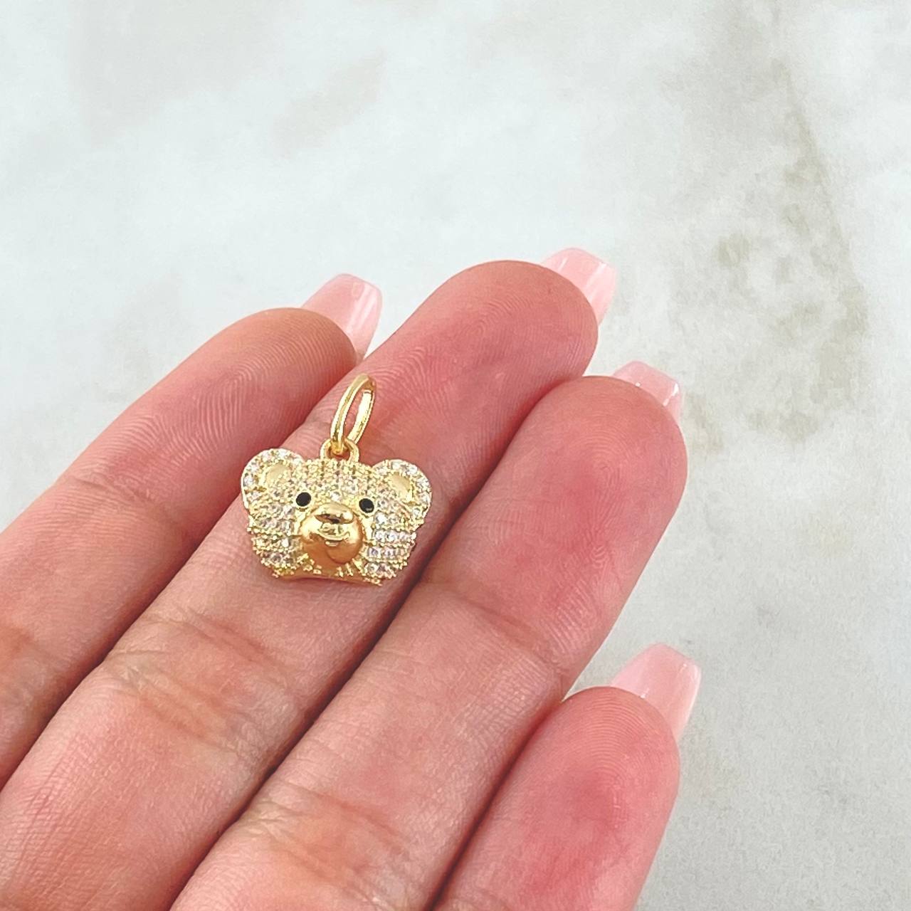 Pendant Face Bear 2.4gr / 1.8cm / White Zircons Black Yellow Gold 18K