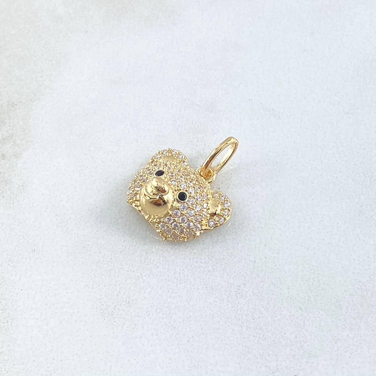 Pendant Face Bear 2.4gr / 1.8cm / White Zircons Black Yellow Gold 18K