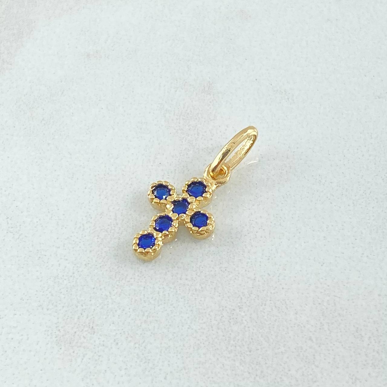 Dije Cruz Tupida 1gr / 2cm / Blue Zircons Yellow Gold 18K