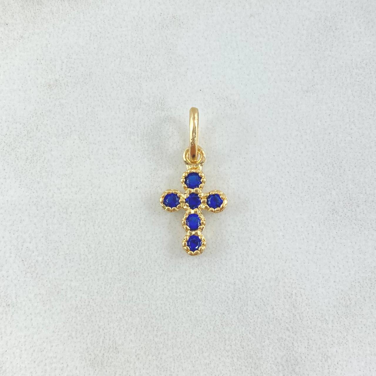 Dije Cruz Tupida 1gr / 2cm / Blue Zircons Yellow Gold 18K