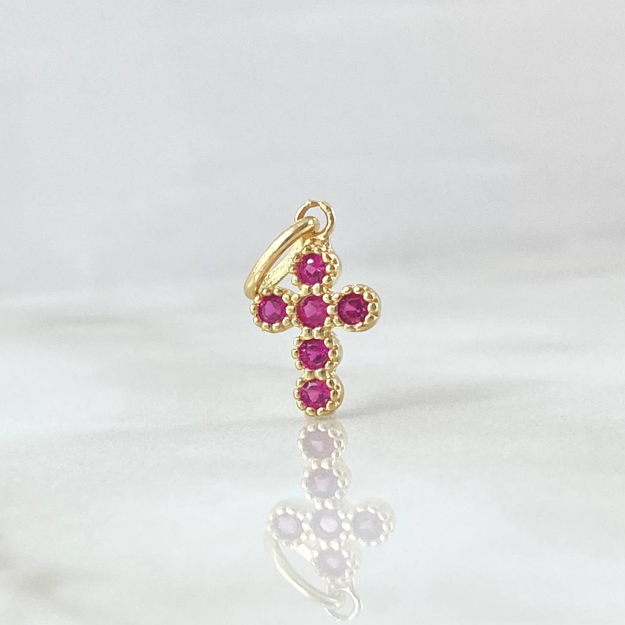 Pendant Thick Cross 1gr / 2cm / Fuchsia Zircons Yellow Gold 18K