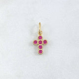 Pendant Thick Cross 1gr / 2cm / Fuchsia Zircons Yellow Gold 18K