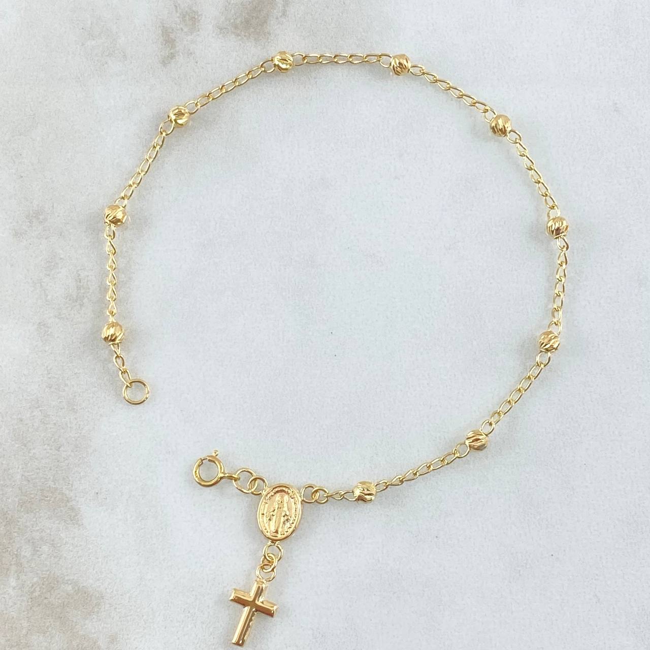 Pulso Denario Virgen Milagrosa 2.3gr / 18.5cm / 3mm Diamantado Oro Amarillo 18K