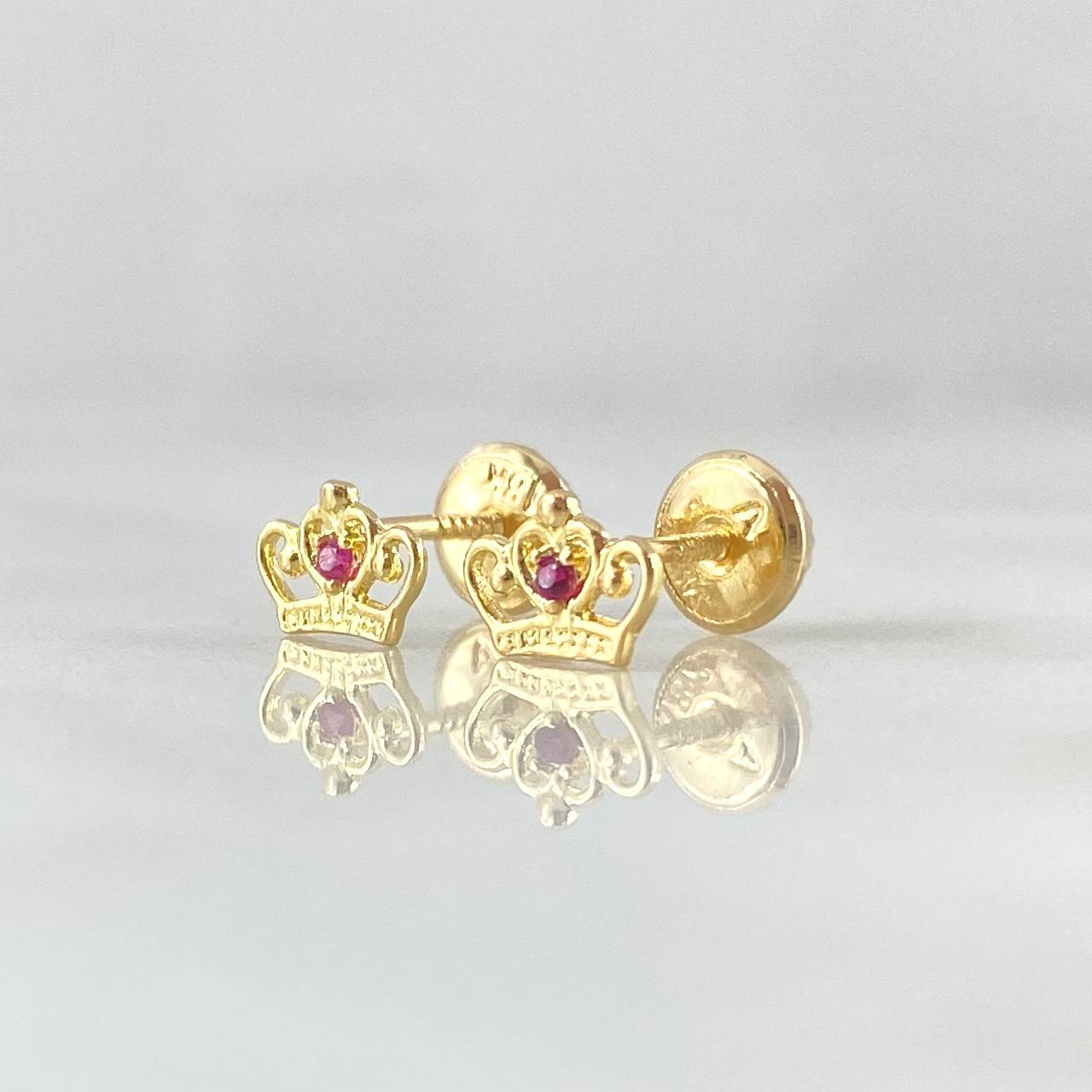 Stud Earrings Corona Real 0.75gr / 4.8mm Fuchsia Zircon Yellow Gold 18K ©