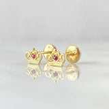 Stud Earrings Corona Real 0.75gr / 4.8mm Fuchsia Zircon Yellow Gold 18K ©