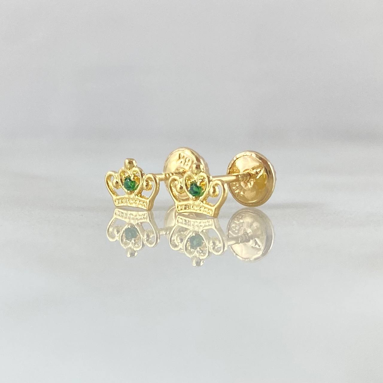 Stud Earrings Corona Real 0.75gr / 4.8mm Green Zircon Yellow Gold 18K ©