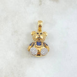 Pendant Articulated Bear Overalls 6.3gr / 2.9cm / White Blue Zircons 18K Yellow Gold ©