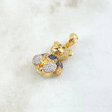 Pendant Articulated Bear Overalls 6.3gr / 2.9cm / White Blue Zircons 18K Yellow Gold ©