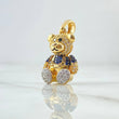 Pendant Articulated Bear Overalls 6.3gr / 2.9cm / White Blue Zircons 18K Yellow Gold ©