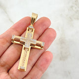 Pendant Cubic Wire Cross Straight 21gr / 6.4cm / White Zircons Two 18K Yellow Rose Gold ©