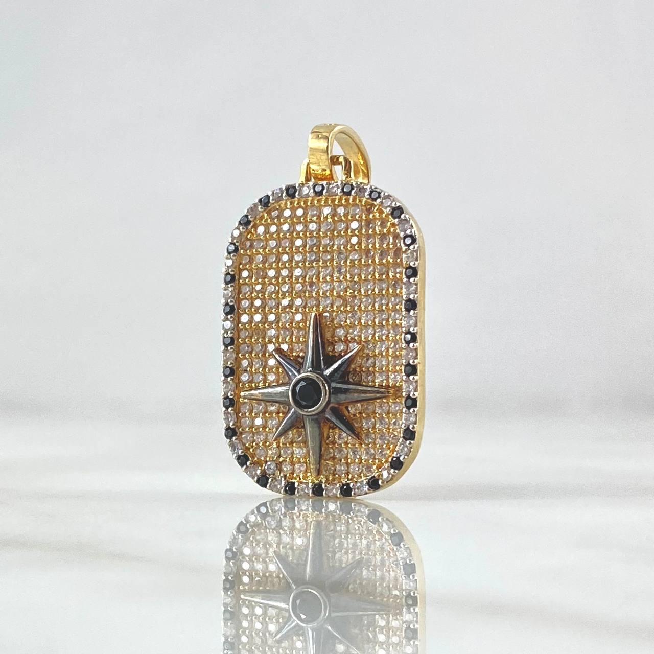 Pendant Cardinal Star Plate 6.05gr / 3.4cm / Relief White Black Zircons 18K Yellow Gold ©