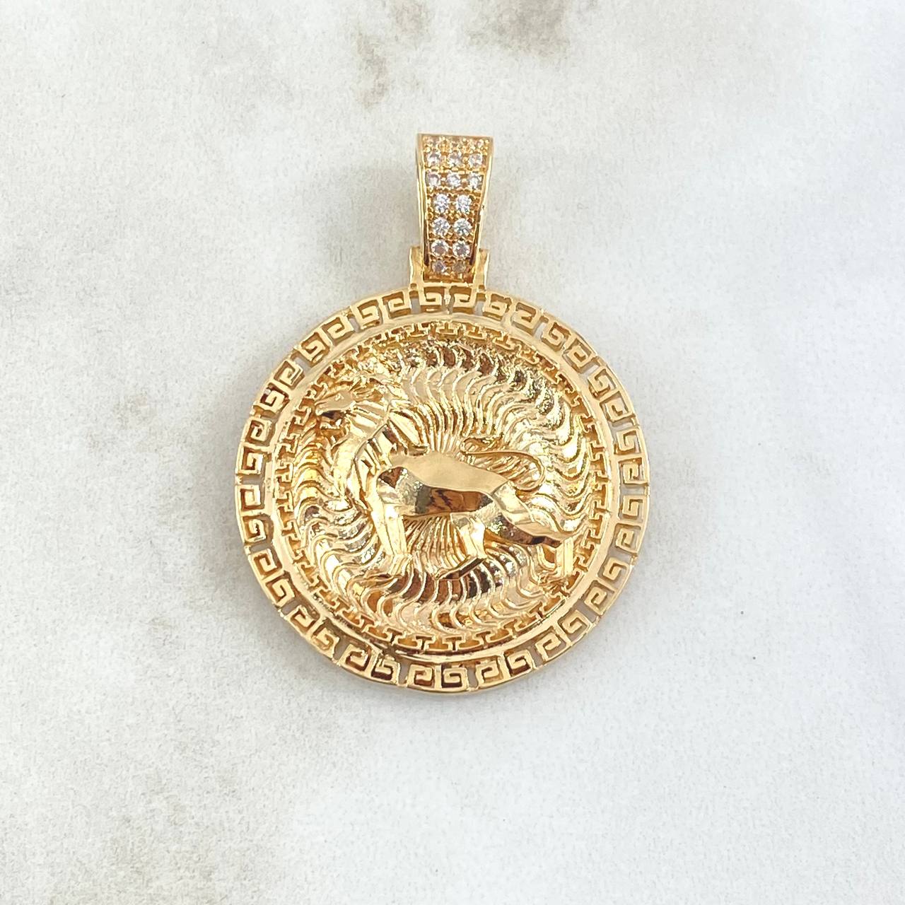 Pendant Lion Spiral Striped Medallion 14.1gr / 4cm / Yellow Gold 18K Relief ©