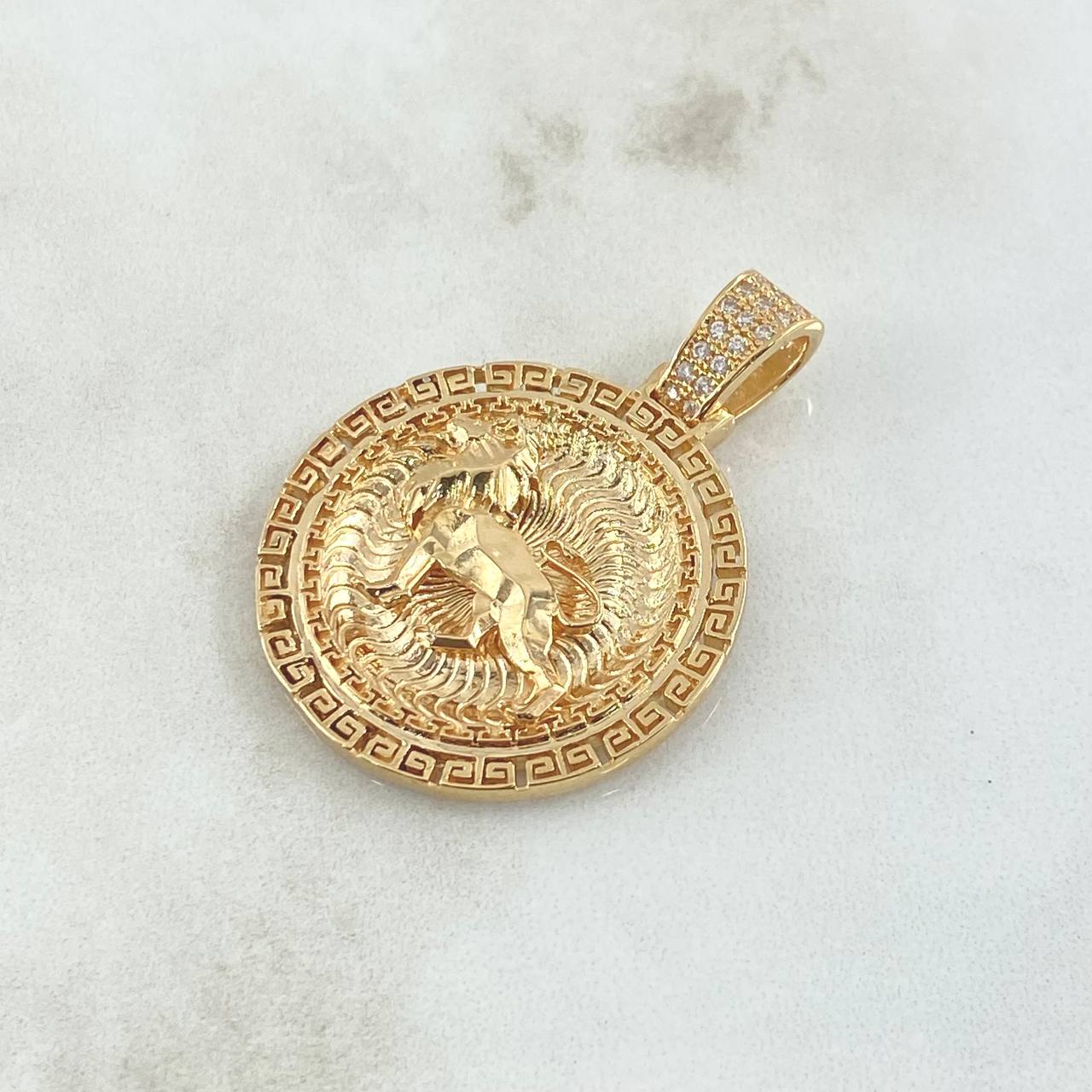 Pendant Lion Spiral Striped Medallion 14.1gr / 4cm / Yellow Gold 18K Relief ©