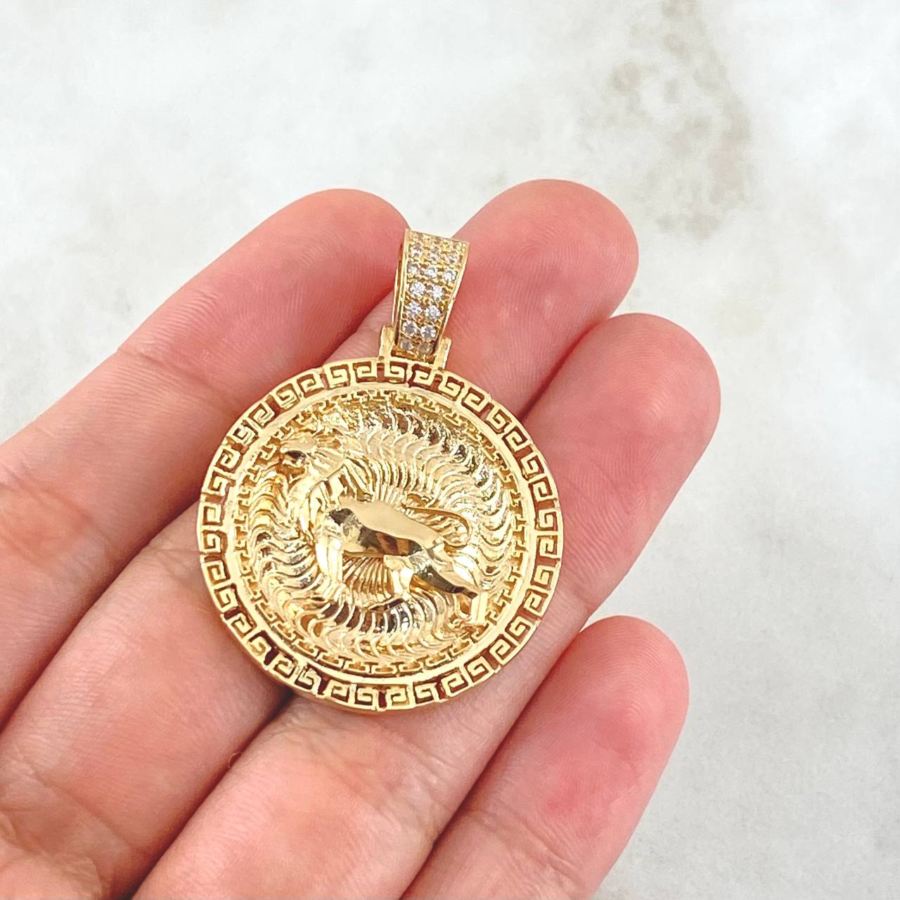 Pendant Lion Spiral Striped Medallion 14.1gr / 4cm / Yellow Gold 18K Relief ©