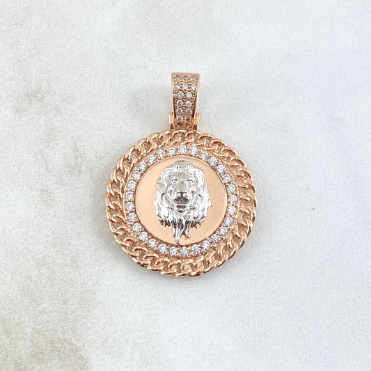 Pendant Cuban Lion Medallion 7.6gr / 3.1cm / Relief White Zirconia Two-tone 18K White and Rose Gold ©