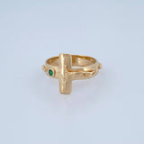Anillo Cruz Cristo 6.3gr / T10 / Circon Verde Oro Amarillo 18K &