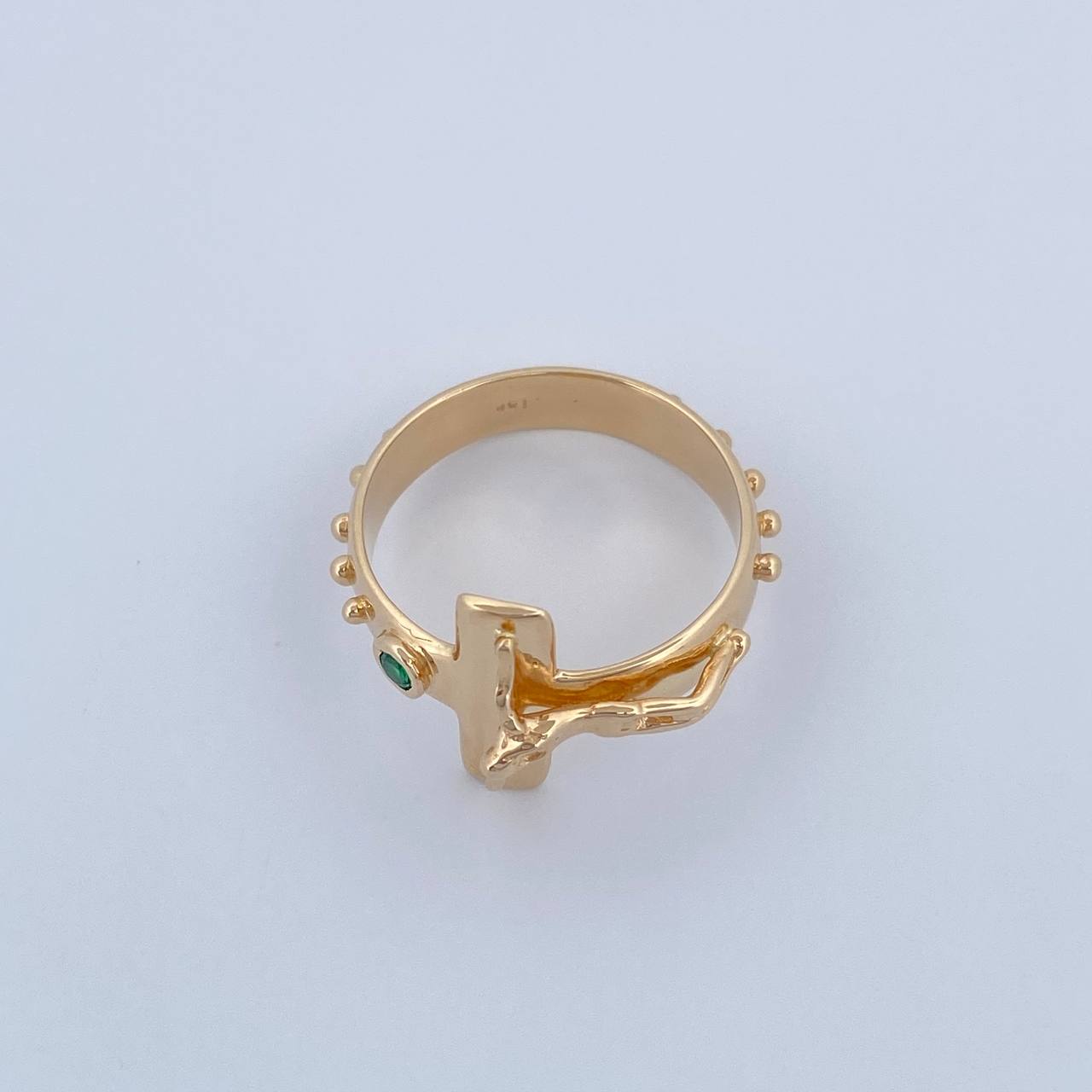 Anillo Cruz Cristo 6.3gr / T10 / Circon Verde Oro Amarillo 18K &
