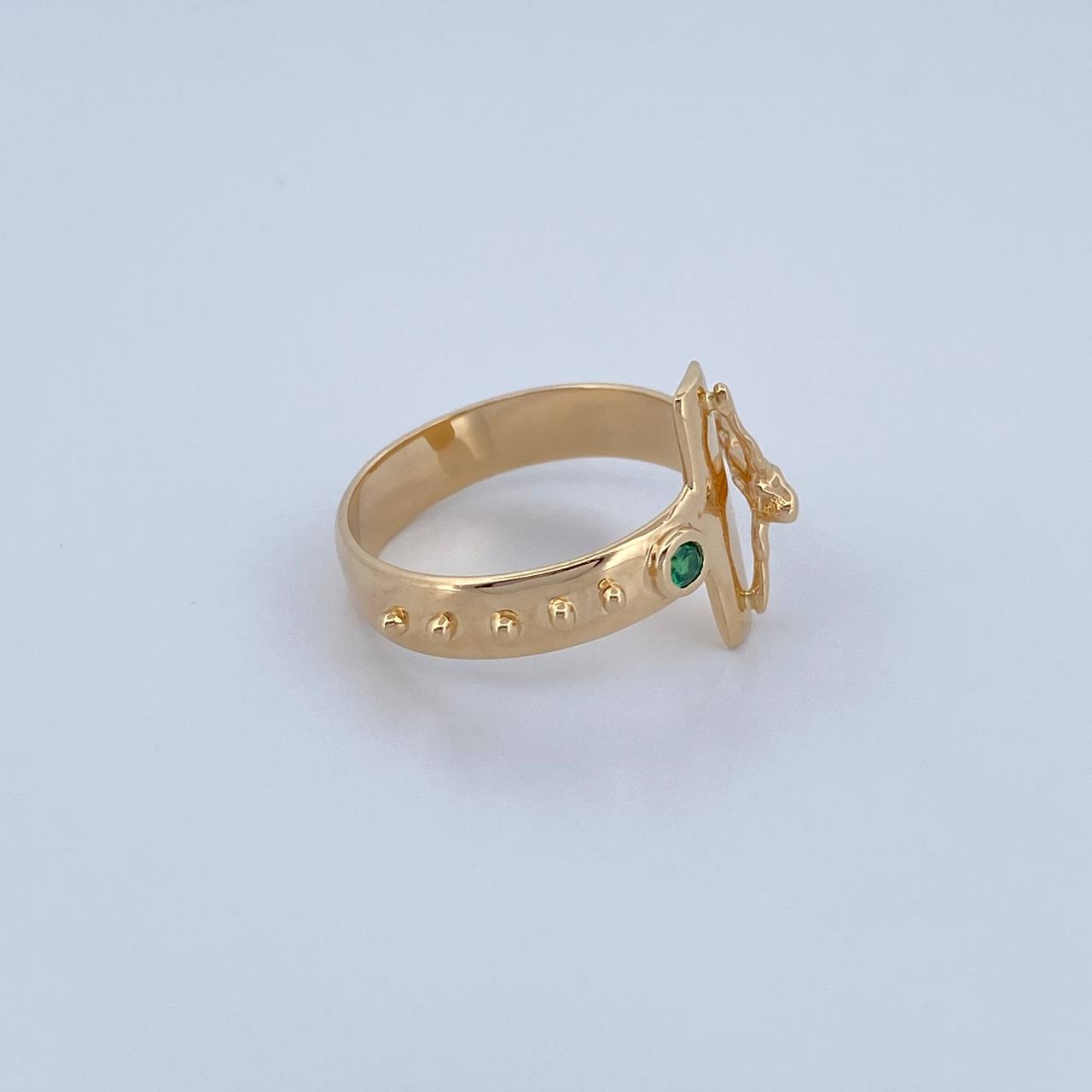 Anillo Cruz Cristo 6.3gr / T10 / Circon Verde Oro Amarillo 18K &