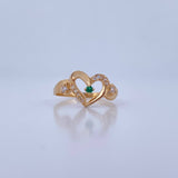 Heart Ring 2.05gr / Size 7 1/2 / Green and White Zirconia 18K Gold &