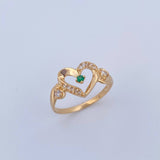 Heart Ring 2.05gr / Size 7 1/2 / Green and White Zirconia 18K Gold &
