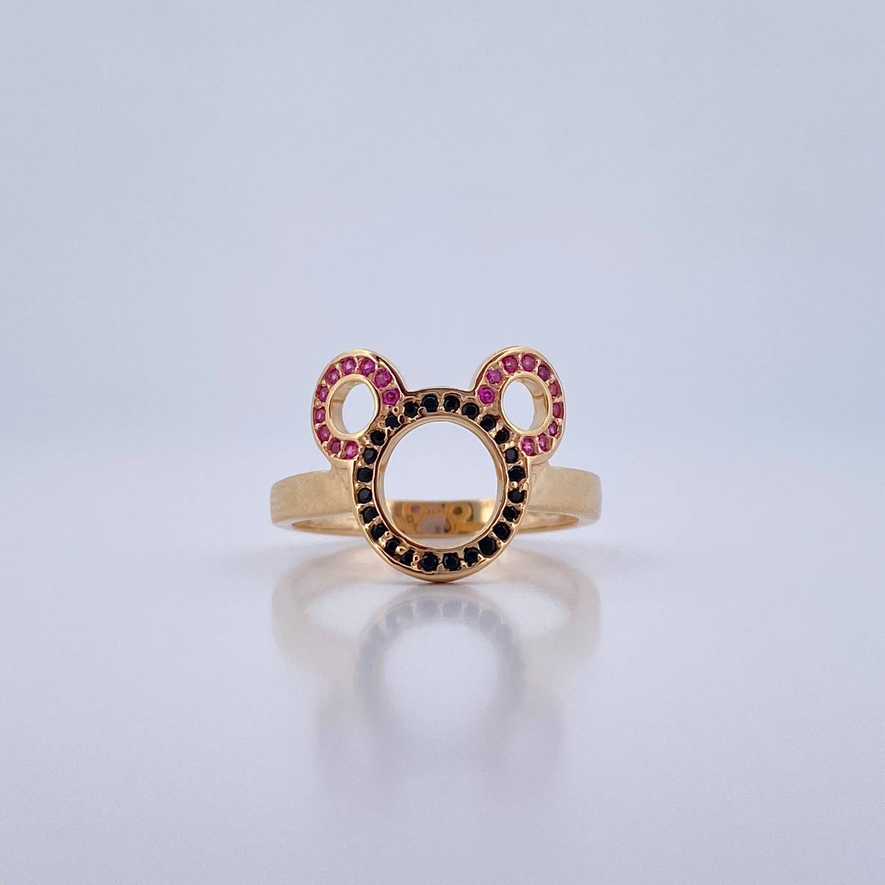 Mouse Ring 2.6gr / T6 1/2 / Fuchsia and Black Zircons 18K Gold &