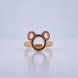 Mouse Ring 2.6gr / T6 1/2 / Fuchsia and Black Zircons 18K Gold &