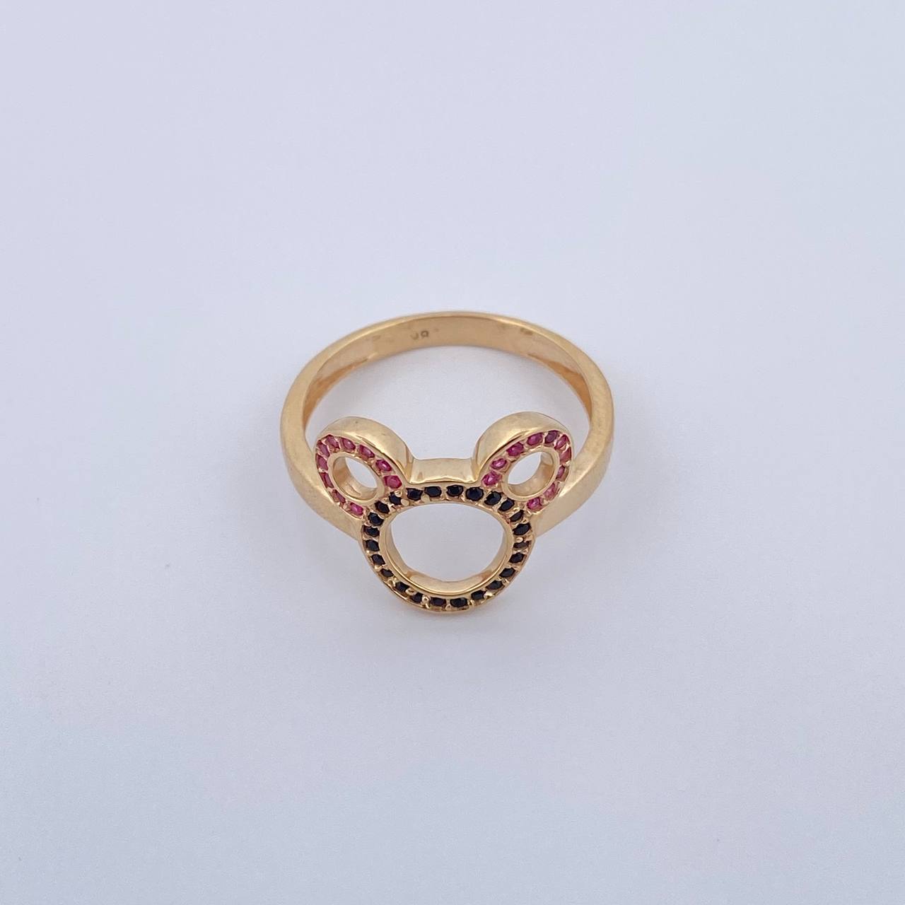 Mouse Ring 2.6gr / T6 1/2 / Fuchsia and Black Zircons 18K Gold &