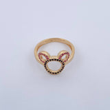 Mouse Ring 2.6gr / T6 1/2 / Fuchsia and Black Zircons 18K Gold &