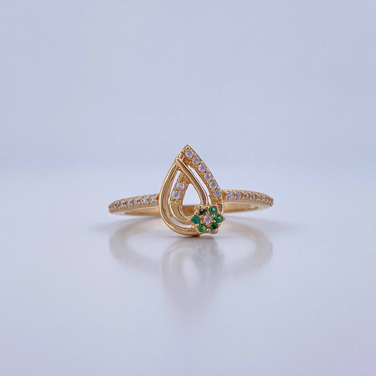 Drop Ring 2.6gr / T7 1/2 / Green White Zircons 18K Gold &