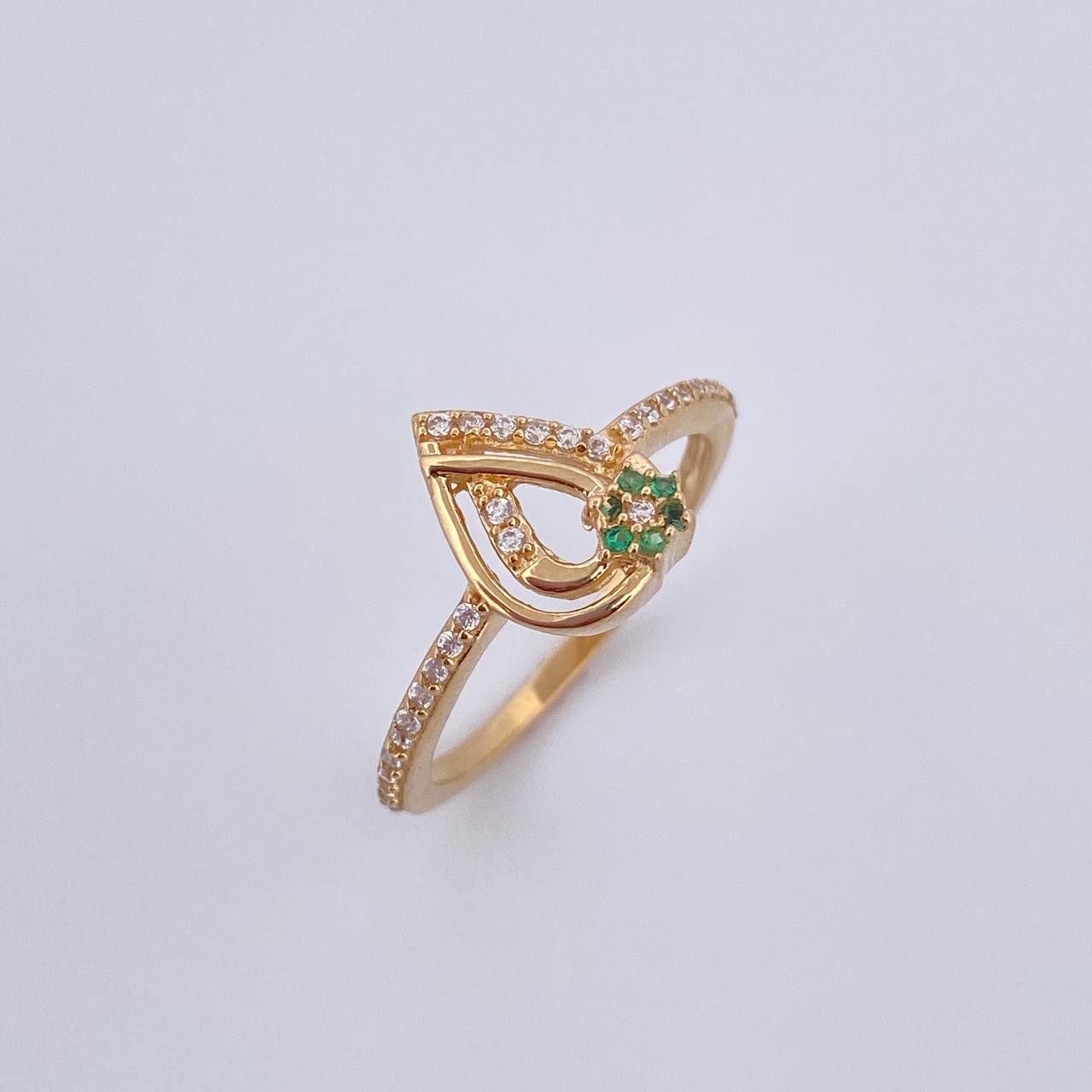 Drop Ring 2.6gr / T7 1/2 / Green White Zircons 18K Gold &
