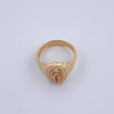 Virgin Guadalupe Ring 4.45gr / T6 3/4 / Fuchsia, Green, White Zircons 18K Gold &