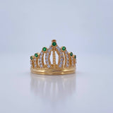 Anillo Corona Reina 3.95gr / T7 1/4 / Circones Verdes Blancos Oro Amarillo 18K &