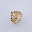 Anillo Corona Reina 3.95gr / T7 1/4 / Circones Verdes Blancos Oro Amarillo 18K &