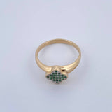 Anillo Trebol 2.45gr / T7 3/4 / Circones Verdes Dos Oros Amarillo Blanco 18K &