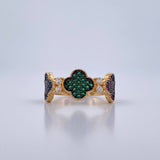 Anillo Treboles 3.35gr / T6 1/4 / Circones Azules Verdes Fucsias Blancos Dos Oros Negro Amarillo 18K &
