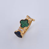 Anillo Treboles 3.35gr / T6 1/4 / Circones Azules Verdes Fucsias Blancos Dos Oros Negro Amarillo 18K &